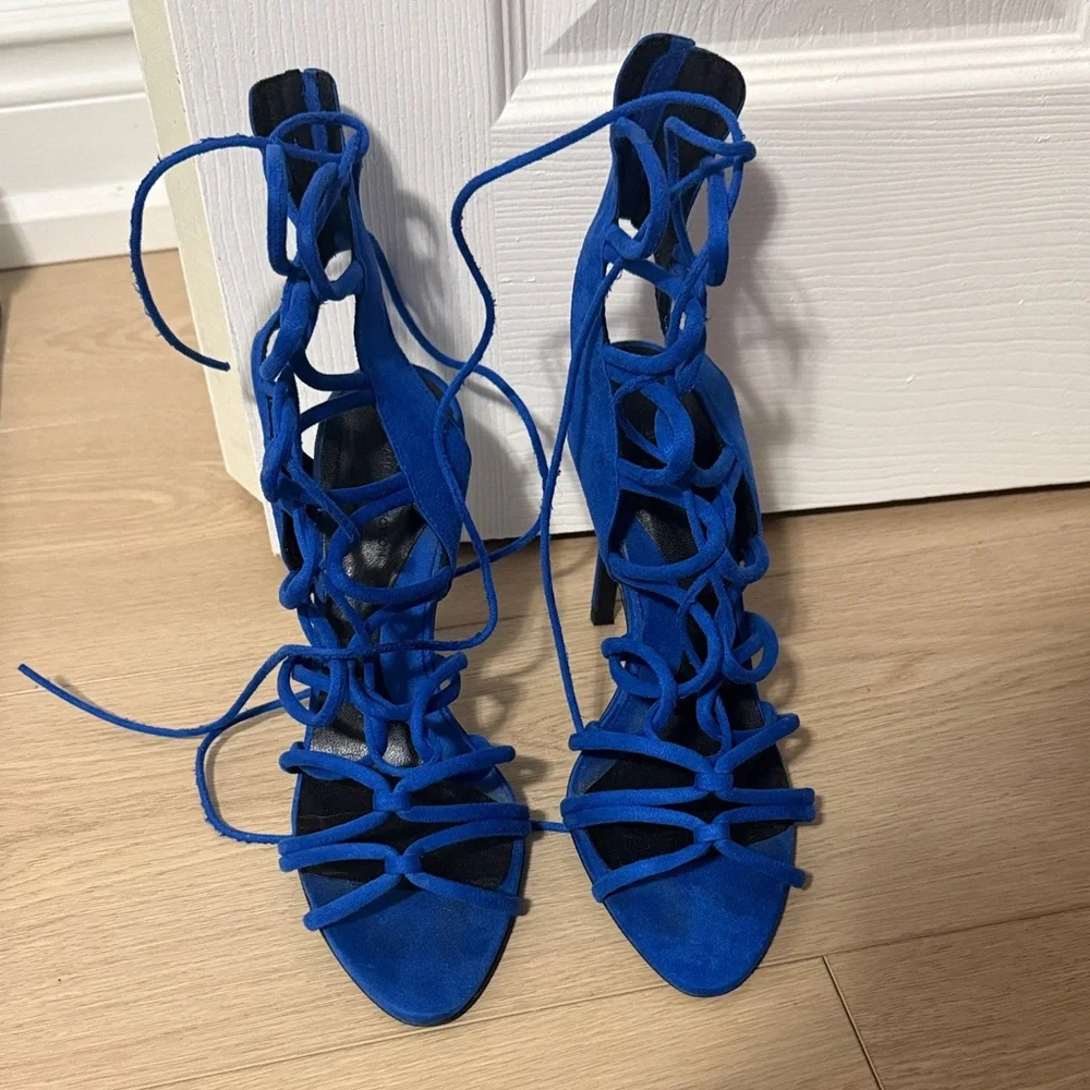 ZARA Blue Lace-Up Heels - Picture 2 of 3